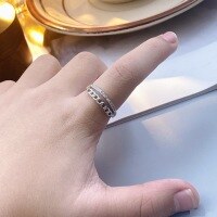 wholesale S925 Sterling Silver Minimalist Chain Row of Diamonds Double Layer Ring for Women, Ins Style Trendy Design, Niche and Versatile-Chain double ring Adjustable opening