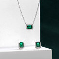 wholesale 15ct rectangular Zambian-color lab-grown emerald 6*8 three-piece necklace set in [metal], 40+5-0-1