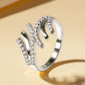 Zircon Geometric Design Three-Row Ring for Women, Light Luxury, Versatile Commuting Style-0-10