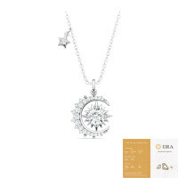 Metal Sun and Moon Pendant Necklace, Amazon Best-Seller-1-carat moissanite with 23 stones (including GRA certificate)  40 + 2.5 + 2.5 cm