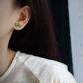 wholesale 18k gold-plated sterling silver natural bright green jade clover earrings with fine texture and vibrant color-0-4