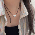 wholesale S925 Sterling Silver Minimalist Sweet and Edgy Black Leather Rope Heart Pendant Necklace for Women, Summer Small Design High-End Luxury Collarbone Chain-0-2