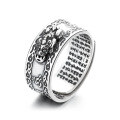 wholesale S925 Sterling Silver Retro Six-Syllable Mantra Auspicious Cloud Heart Sutra Pi Xiu Openable Ring, Bold and Trendy Unisex Ring-0-5
