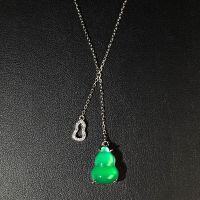 wholesale S925 Sterling Silver Necklace for Women with Natural Green Chalcedony Gourd High Ice Pendant Imperial Green Full Diamond Necklace Green Agate Wholesale-Chrysoprase-XL193>Copper