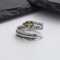wholesale S925 Sterling Silver Retro Unisex Native American Style Angel Wing Feather Eagle Anchor Open Ring-0-2