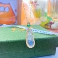 wholesale S925 Sterling Silver High-Ice Chalcedony Inlaid Style Chalcedony Four-Seasons Bean Necklace Fashion New Chinese Style Niche Collarbone Chain-0-6