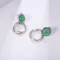 wholesale S925 Silver Geometric Minimalist Style High-End Inlaid Gemstone Earrings with Green Agate Ear Studs-0-1