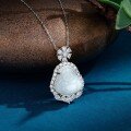 wholesale Metal material: Buddha ice white necklace for women, vintage and luxurious full-drilled white chalcedony, uniquely designed with a high-end feel, laughing Buddha pendant, sweater chain-0-1