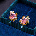 wholesale S925 silver metal Korean and Japanese INS girly pink geometric minimalist versatile exquisite color zircon earrings hypoallergenic-0-0