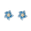 wholesale S925 silver blue flower earrings camellia trendy unique design women's ear accessories M04475-0-4