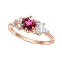 wholesale S925 Sterling Silver with Natural Rose Garnet Inlay, Fashionable and Lightly Luxurious Gemstone Rose Gold Ring-S925 silver + natural rose pomegranate  US size 6