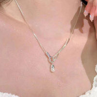 wholesale Metal material tide small white one-word hook water drop pearl necklace women gentle minimalist niche design high-end luxury collarbone chain-xb1404--Fashion pearl clavicle necklace