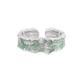 wholesale S925 Sterling Silver 676 Niche, Unique, Trendy, Cool, High-End, Irregular Texture, Mint Green Resin Drip Ring for Women-0-5