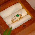 wholesale S925 sterling silver vintage brushed emerald ring for women, small and luxurious, high-end-0-2