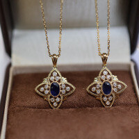 wholesale S925 Sterling Silver Hollow-Out Design Red Elk French Retro Palace Style Pendant High-End Fashion Necklace for Women-BX0201-Gold 925 Silver