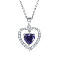 wholesale S925 silver colored gemstone ruby zircon heart-shaped love pendant women's pure silver collarbone chain-0-16