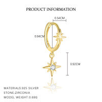 wholesale S925 Sterling Silver Cross-border Women's Earrings, Simple Zircon Octagram Star Earrings, Fashionable And Versatile Wholesale-E5015-Gold/Single 925 Silver