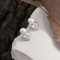wholesale S925 Sterling Silver 675 Natural Pearl Diamond Inlaid Heart Earrings Women Aloof Style Small Ins Style Textured Heart-shaped Earrings-0-1