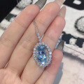 wholesale S925 sterling silver aquamarine necklace for women, summer luxurydesign oval collarbone chain, new collection-0-2