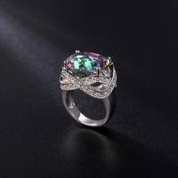 wholesale S925 Sterling Silver Fashionable Unique Seven-color Crystal Ring and Earrings Set with Gemstone Inlay, Niche Design Sense Jewelry-Colored crystal ring