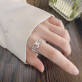 wholesale S925 Sterling Silver Interlocking Heart Ring with a Splice Design, Trendy and Unique Ins Minimalist Style Ring-0-3