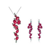 wholesale S925 Sterling Silver Original Design Italian Craftsmanship Luxury Pendant High-End Cultured Ruby Necklace and Earrings Set-Cultivated Ruby Necklace 925 Silver