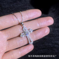 S925 Sterling Silver Moissanite Hip-Hop Cross Pendant Necklace Wholesale-0-1