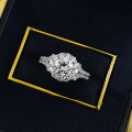 wholesale S925 Silver New Style Lace Halo Classic 2-Carat Round Diamond Ring, Luxurious and Fashionable for Daily Elegant Temperament-0-3