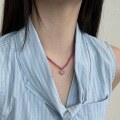 wholesale S925 Sterling Silver Advanced Sense Women's Necklace, Exquisite Pink Heart with Rose Red Beaded Design, Light Luxury Versatile Beaded Chain for Women-0-2