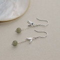 wholesale S925 Sterling Silver New Chinese Style Hetian Bead Bamboo Leaf Earrings Retro Long Hook M04580-0-0