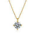14K Gold Plated 925 Sterling Silver Moissanite Four-Prong Pendant Necklace-0-3
