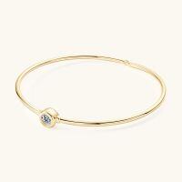 Sterling Silver Bezel-Set Round Zircon Hamsa Open Bangle-[Bubble Bracelet] 55mm Gold  925 Silver