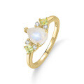 wholesale S925 Sterling Silver Niche Design Natural Moonstone Ring for Women Cross-Border Hot Selling Peridot Colored Gemstone Hand Jewelry Wholesale-0-0