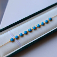 wholesale 18k gold-plated sterling silver natural turquoise bead bracelet with a simple and stylish design, versatile for women-Natural pine bracelet