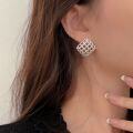wholesale S925 Sterling Silver Geometric Square Mesh Earrings Women's French Hollow-Out Large Ear Hoops-0-2