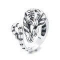 wholesale S925 Sterling Silver Minimalist Zodiac Trend Vintage Antique Tiger Year Birth Year Fierce Tiger Adjustable Ring-0-5