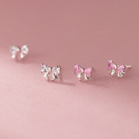 wholesale S925 Sterling Silver Diamond-Encrusted Bow Earrings, Korean Style Fashion Sweet and Minimalist Ear Accessories for Women M05174-S925 silver pair with white diamonds 925 silver
