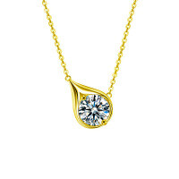 S925 Silver Moissanite Cross-Border Live Necklace Wholesale-Teardrop Necklace (Gold)  1-Carat Moissanite