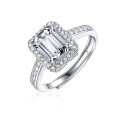 925 Silver Cross-Border Square Octagon Moissanite Ring-0-3