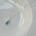 wholesale S925 Sterling Silver Mermaid's Blue Tear Drop Cat's Eye Stone Necklace for Women, Minimalist and Elegant High-End Collarbone Chain-0-5