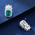 wholesale S925 Sterling Silver Lab-Created Emerald Gemstone Earrings for Women, Minimalist Studs, Luxury Style High-End Accessories-0-3