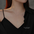 wholesale Sterling Silver Minimalist Geometric Water Droplet Y-necklace With French Fringe And Adjustable Length-0-1