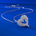 wholesale S925 Sterling Silver Full Diamond Sparkling Heart Pendant Necklace for Women, Fashion Versatile Essential, Heart-shaped Necklace for Women, Live Broadcast Drop Shipping-0-3