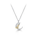 wholesale S925 Silver, Nalan Forest Series Ethereal Crescent Moon Pendant Necklace with Adorable Kitten Accent and Crystal Zirconia, Korean Style Collarbone Chain D7265-0-4