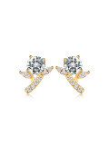 wholesale Gold-plated S925 Silver Moissanite Earrings with Round Main Stone and Tree Branch Design, Trendy Best-selling Women's Jewelry-0-5