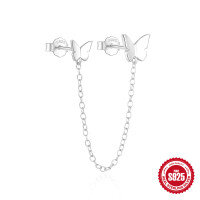 wholesale S925 Sterling Silver small and large butterfly chain tassel stud earrings, Korean hot-sell minimalist style-Single gold 925 silver