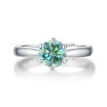 wholesale S925 Silver Adjustable 1 Carat Green Moissanite Six-Prong Setting Ring with GRA Certificate-0-4