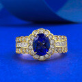 wholesale S925 Silver New Style French Bezel-Set Simulated Sapphire 6*8 Oval Romantic Fashion Ring-0-5
