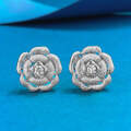 wholesale S925 silver-plated summer new camellia brushed earrings, fashionable and versatile with a high-end feel-0-2