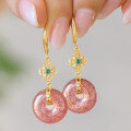 wholesale Metal material natural crystal earrings for women new small batch elegant strawberry quartz peace buckle ear hook earrings retro-0-1